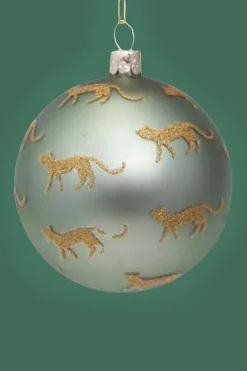 Bauble Glass Soft Green Mat Gold Panther - Vondels