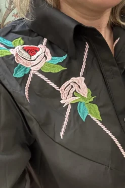 Blouse Pink Flower Black - Turquoise by Daan