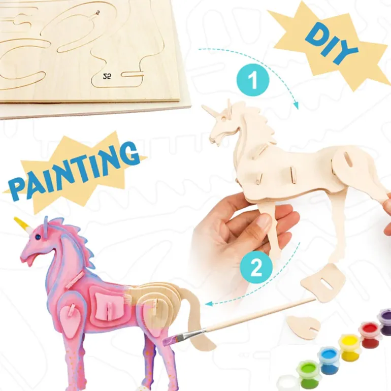 Bouwpakket 3D Houten Puzzel Paint Kit | Unicorn