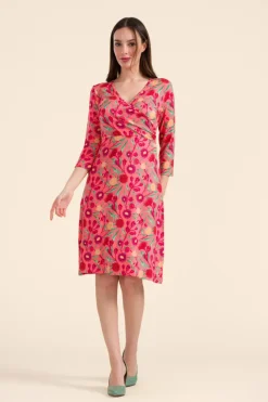 Chrissy Cross Dress 3/4 Sleeve Wild Bouquet - LaLamour