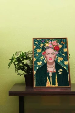 Frida Kahlo Green Print Gold 40x50