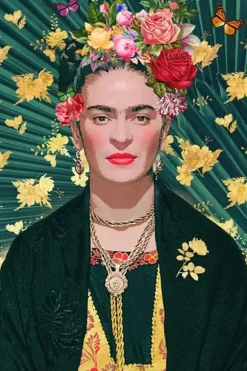 Frida Kahlo Green Print Gold 40x50