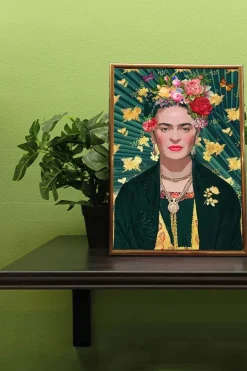 Frida Kahlo Green Print Gold 40x50