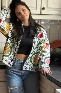 Jacket Cotton Embroidery White - ToutVintage