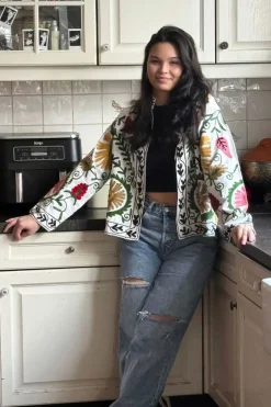 Jacket Cotton Embroidery White - ToutVintage