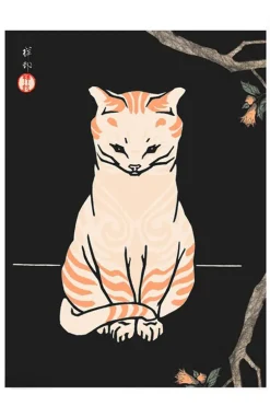 Japanese Cat Vintage Antique Style Print