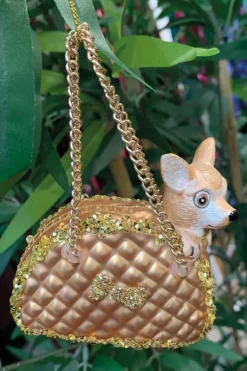 Kerstbal Glass Gold Dog in Bag