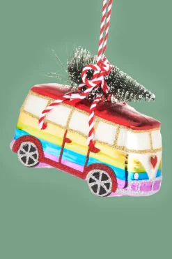 Kerstbal Rainbow Campervan With Tree