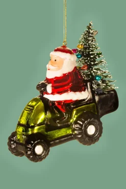 Kerstbal Santa on a Lawn Mower