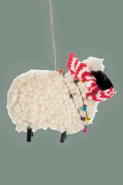 Kerstbal Sheep In Scarf Felt Decoration