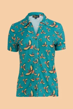Lena Blouse Short Sleeve Crane - LaLamour
