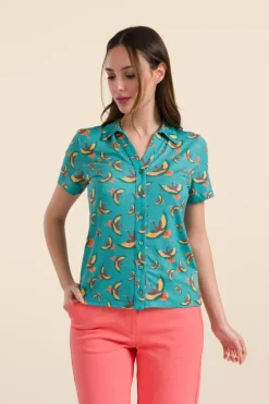 Lena Blouse Short Sleeve Crane - LaLamour