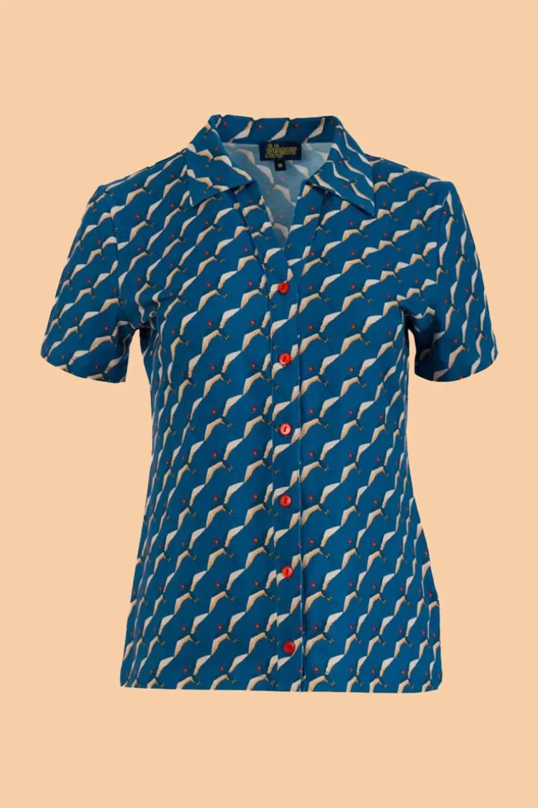 Lena Blouse Short Sleeve Swallow Migration - LaLamour