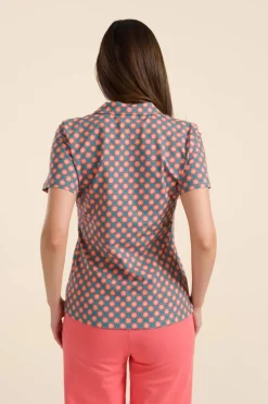Lena Blouse Short Sleeve Vintage Coral Flower - LaLamour