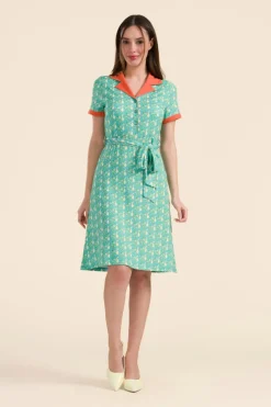 Monique Dress Short Sleeve Happy Peacock - LaLamour