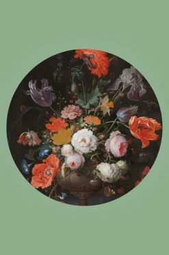 Muurcirkel Bloemen Zwart 30 cm