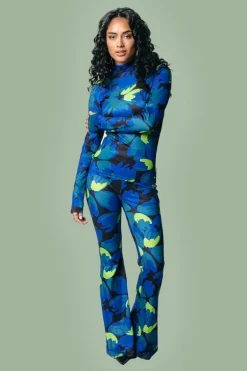 Pants Moved Flower Peached Vibrant Blue - Colourful Rebel