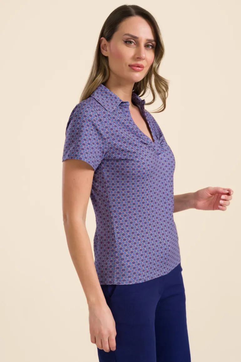 Suzy Top Short Sleeve Small Blue Flower - LaLamour