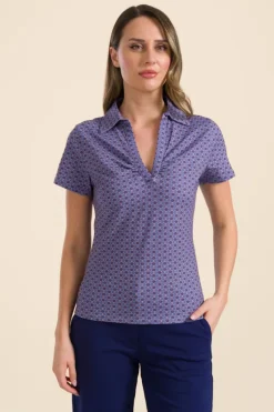 Suzy Top Short Sleeve Small Blue Flower - LaLamour