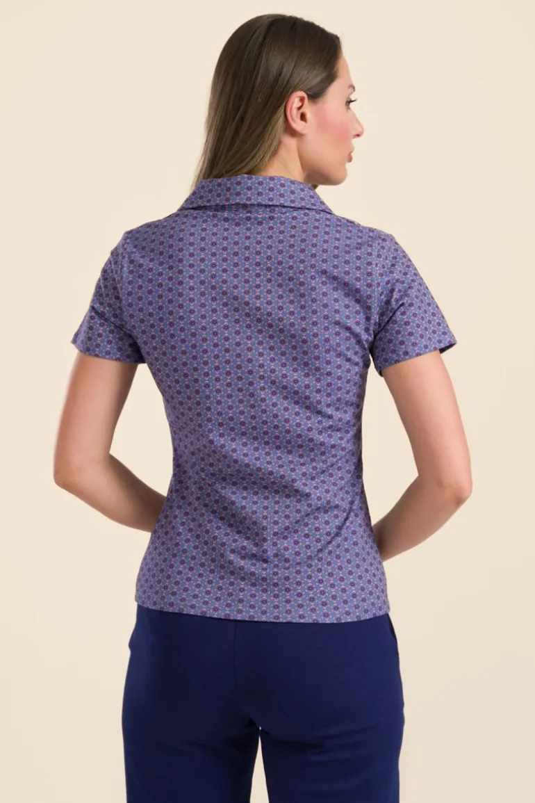 Suzy Top Short Sleeve Small Blue Flower - LaLamour