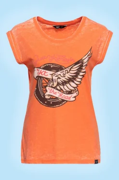 T-shirt Sleeveless Enzymewash Hit The Road Wheel Orange - Queen Kerosin