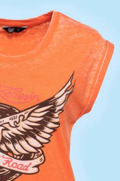 T-shirt Sleeveless Enzymewash Hit The Road Wheel Orange - Queen Kerosin