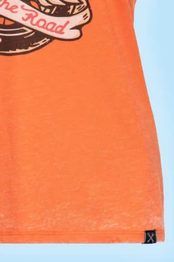 T-shirt Sleeveless Enzymewash Hit The Road Wheel Orange - Queen Kerosin